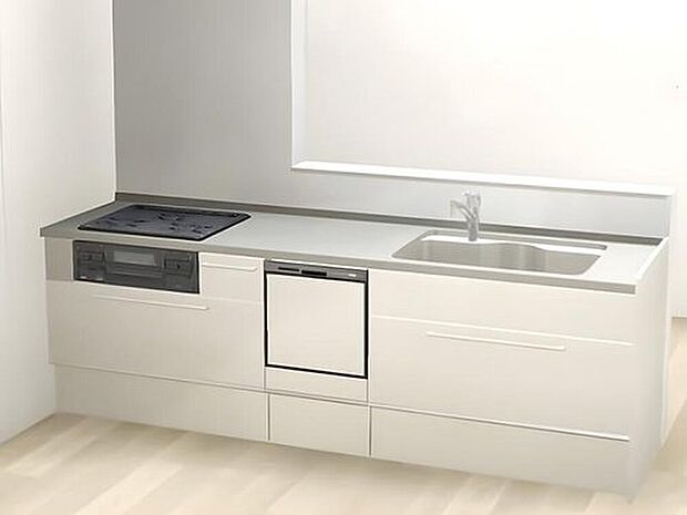 【【トクラス：システムキッチン（食洗機・人造大理石シンク）】】美しく、強く、長く使えるトクラスオリジナルの人造大理石カウンターを採用。
汚れが染み込みにくく、熱にも強いという高い性能を備えています。
スムーズに調理できる収納つき。