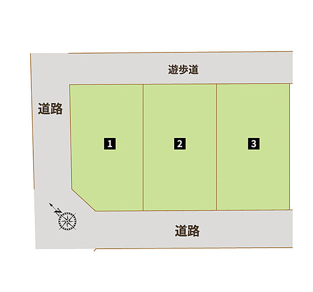 【【全体区画図】】周辺環境の整った全3区画の分譲地です。
嬉しい都市ガス・本下水エリア♪
