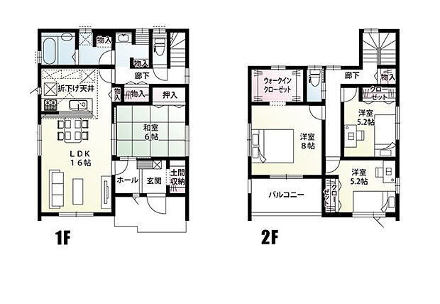 【4LDK】家族が自然と顔を合わせ、コミュニケーションを育むリビングスルー階段採用♪
ホールとLDKのどちらからでも出入り可能な和室は、お子様のお昼寝スペースや客間としても使用できる便利な一室です!
主寝室には大容量のウォークインクローゼットを設け、衣類や季節物までたっぷりと収納できます◎
