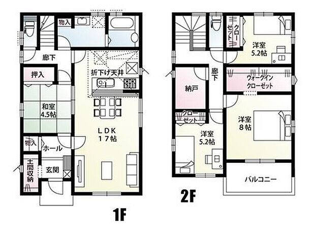 【4LDK】納戸・土間収納・大容量WIC!豊富な収納を備えた間取りです。LDKと続き間になった和室は、多目的なご使用が可能です。