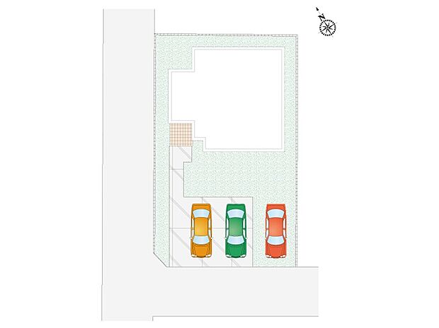 【4LDK】駐車スペース3台分確保。敷地は60m2以上と余裕があるため、自転車を雨風から守るサイクルハウスの設置も可能です!