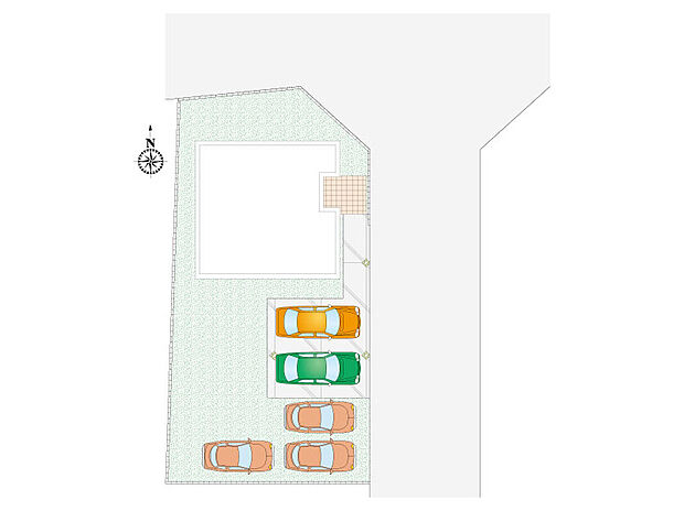 【3LDK】駐車5台可能。広々としており、ゆとりがあり来客時も便利。前面道路も広く、車の出し入れもスムーズです。