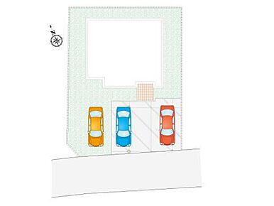 並列3台駐車可能！南道路で日当たりが良く、ライフスタイルに合わせたお庭の活用も広がります♪ 