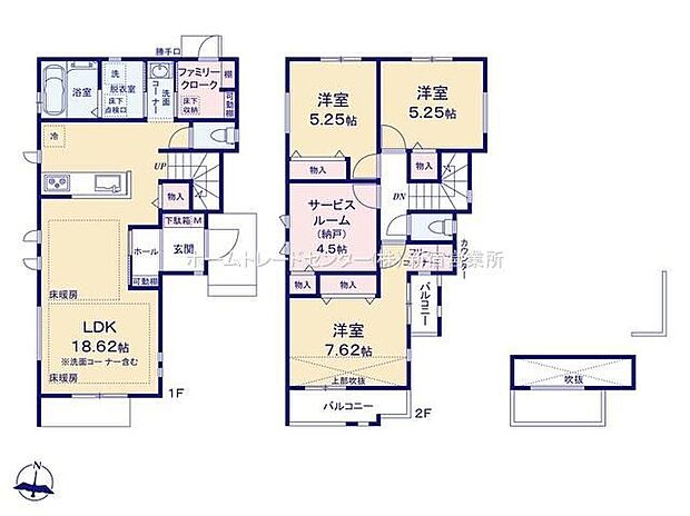 【3LDK+S】リビング18帖超、ご家族でゆっくりくつろぎたい方に♪カウンターキッチンからはLDK全体を見渡せます！