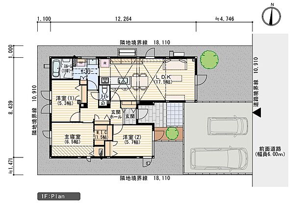 【3LDK】※プラン図は図面を基に描いておりますので、実際と多少異なる場合があります。家具類・小物類・外構は価格に含まれます。洗濯機・冷蔵庫・車は価格に含まれません。