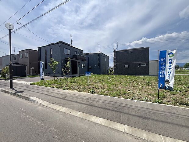 【【区画1-4】左から撮影】幅員10mの公道に接しており、冬道も安心です(2025年6月撮影)