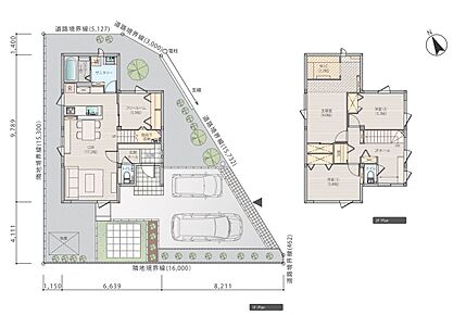 ※プラン図は図面を基に描いておりますので実際と多少異なる場合があります。 家具・小物・外構は価格に含まれます。洗濯機・冷蔵庫・車は価格に含まれません。 