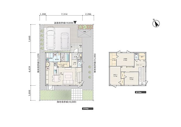 【3LDK】※プラン図は図面を基に描いておりますので実際と多少異なる場合があります。 家具・小物・外構は価格に含まれます。洗濯機・冷蔵庫・車は価格に含まれません。