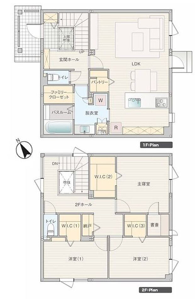 【3LDK+書斎】※プラン図は図面を基に描いておりますので実際と多少異なる場合があります。 家具・小物・外構は価格に含まれます。洗濯機・冷蔵庫は価格に含まれません。