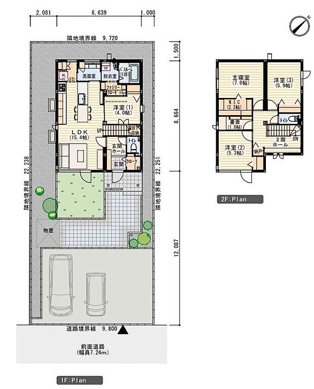 【４LDK＋書斎】※プラン図は図面を基に描いていますので、実際と多少異なる場合があります。　
家具・外構・小物類は価格に含まれます。冷蔵庫・洗濯機・車は価格に含まれません。