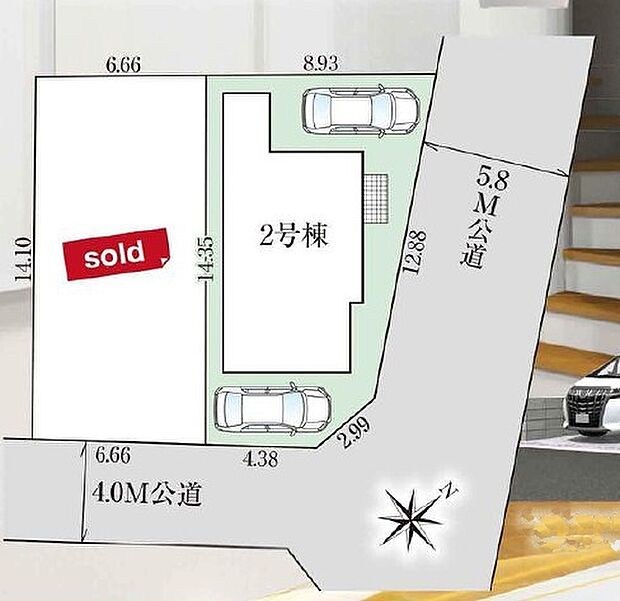 ☆全体区画図☆
カースペース２台可能です。
住環境良好な人気の低層住居専用地域に立地しております。守られた環境は、お子様との暮らしにもおすすめです。