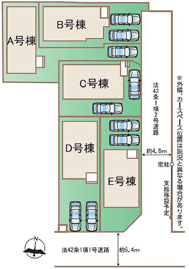 ☆全体区画図☆
２台駐車できます。（A号棟は１台）
季節の変化を感じながら子育てが出来る自然に囲まれた住宅地。