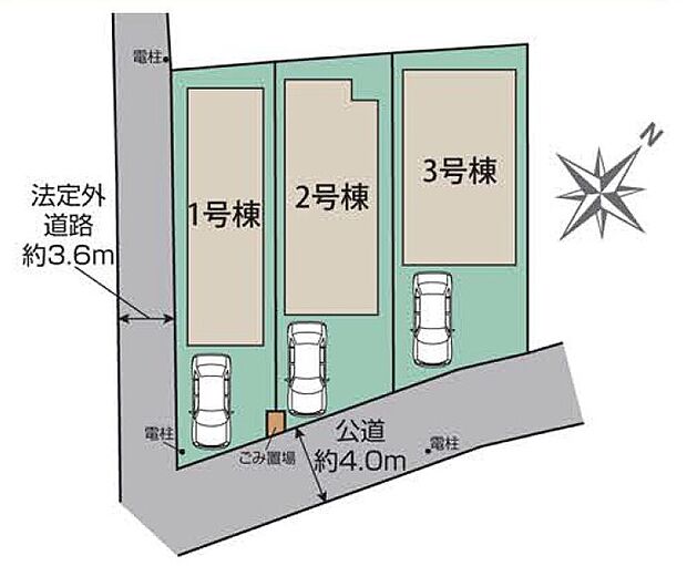 ☆全体区画図☆
雨風から大切なお車を守ってくれるビルトイン車庫ございます。