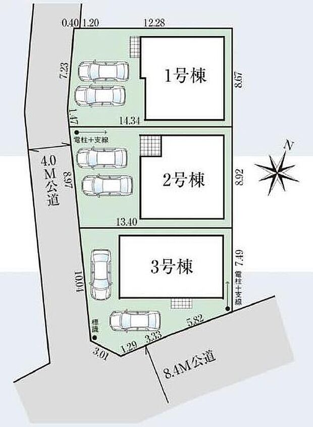 ☆全体区画図☆
カースペース2台可能です。
南西道路に面し、陽当り良好です♪