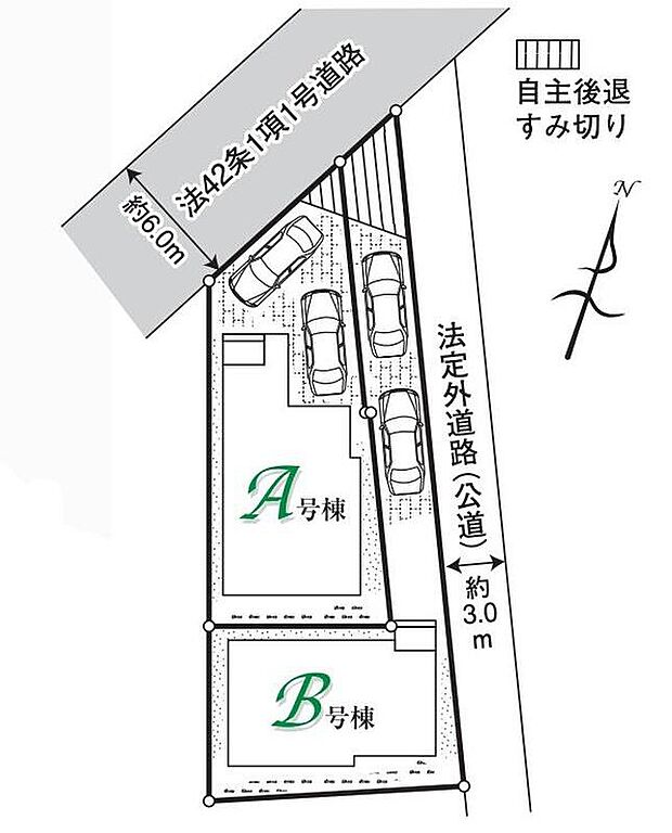 ☆全体区画図☆
カースペース2台可能です♪
急な来客時も安心!自転車を駐輪することもできます♪