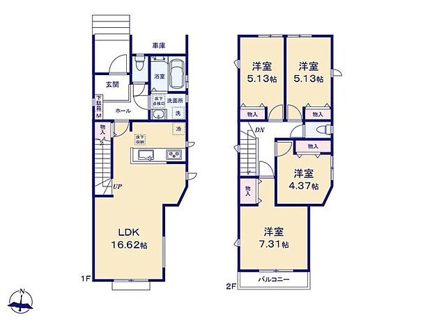 【4LDK】広々約16.62帖のリビングは、食事場所と寛ぎスペースを分けやすい間取りです☆
玄関から洗面室が近いので、帰宅時、すぐに手洗いができます♪