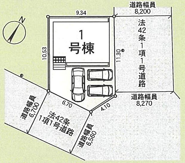 【全体区画図】カースペース３台可能です。