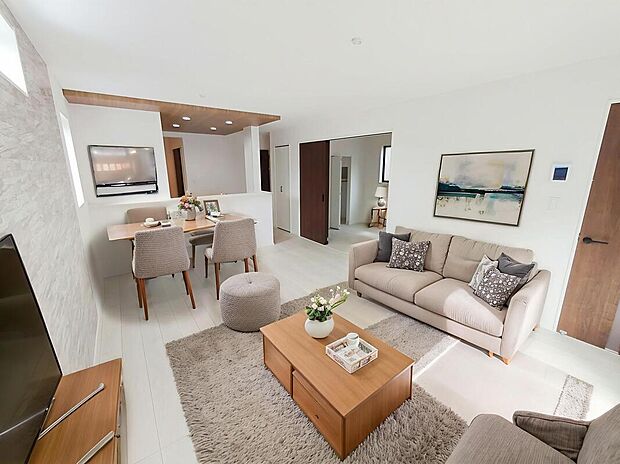 【☆Livingroom☆】お陽さまのひかりをたっぷりと採り込める南側のLDK。親子でゴロゴロ♪※家具をCGで加工しています。家具付き販売ではございません。