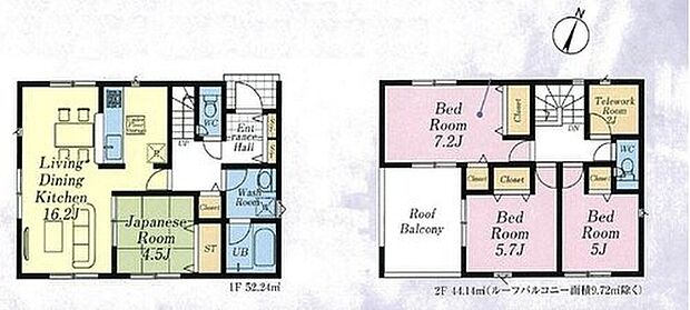 【4LDK+S】リビング隣には、ホッとできる和室を用意。お子様のお昼寝スペースや書斎としてなど、いろいろとお使い頂けます。
ルーフバルコニーは2部屋より出られて便利。暖かな陽射しをたっぷり楽しもう。