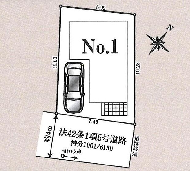 【全体区画図】カースペースございます。
南東側道路に面し、陽当り良好です。
住人以外の車の進入も少なく、小さなお子様を持つご家庭にも安心。