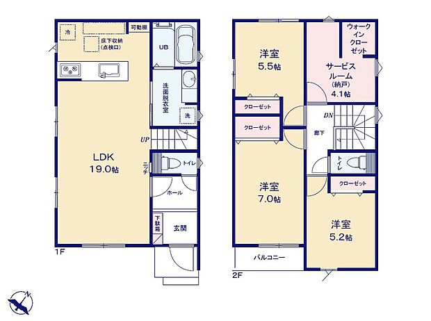 【3LDK+S】広々１９帖のLDK！対面キッチンからはLDK全体を見渡せます♪
お陽さまのひかりをたっぷりと採り込める南側のLDK。親子でゴロゴロ♪