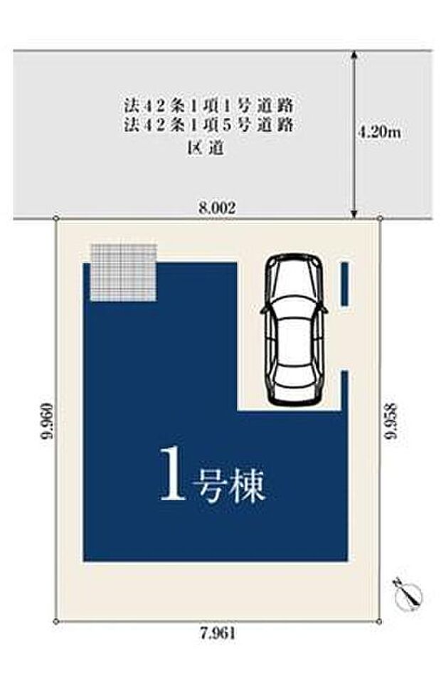 【全体区画図】雨の日も濡れずに降りられるビルトインガレージ♪