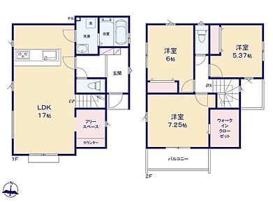 ☆間取り図☆3LDK＋フリースペース＋WICのゆとりある空間♪大容量ウォークインクローゼットで収納力も抜群☆ 