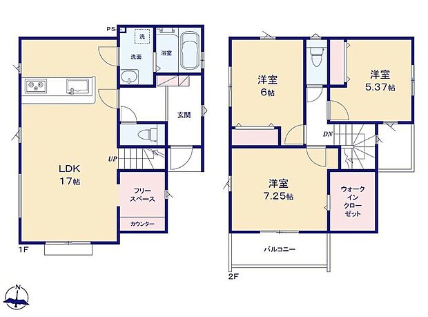 【3LDK】☆間取り図☆3LDK＋フリースペース＋WICのゆとりある空間♪大容量ウォークインクローゼットで収納力も抜群☆