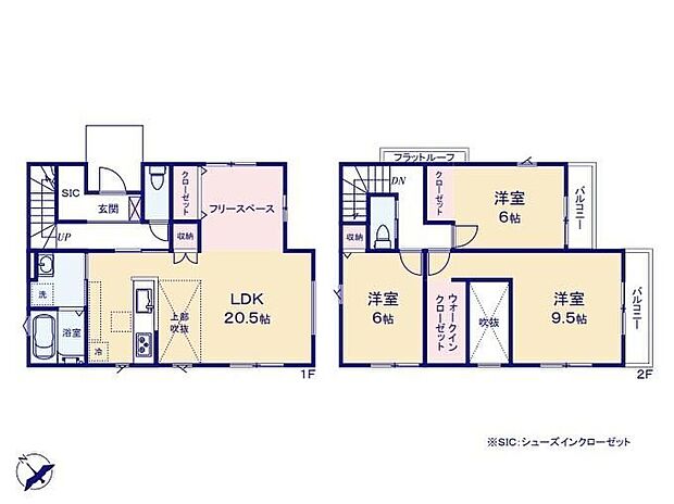 【3LDK】◇開放感溢れる20帖のLDK!吹き抜けからの陽光が心地よい空間を演出します♪◇WIC、SIC、リビング収納などで空間がすっきり片付きます♪◇プライバシーが守られやすいダブルバルコニー♪