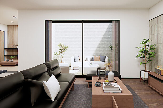 リビングからは中庭の様子も見守れます。開放感バツグン！/3号地完成予想パース