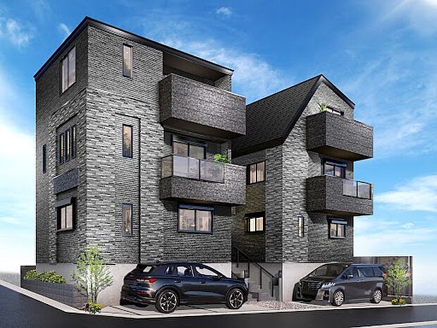 【外観完成イメージ】駅・買物・教育施設が徒歩9分圏内！開放感ある角地を含む全邸「4LDK」