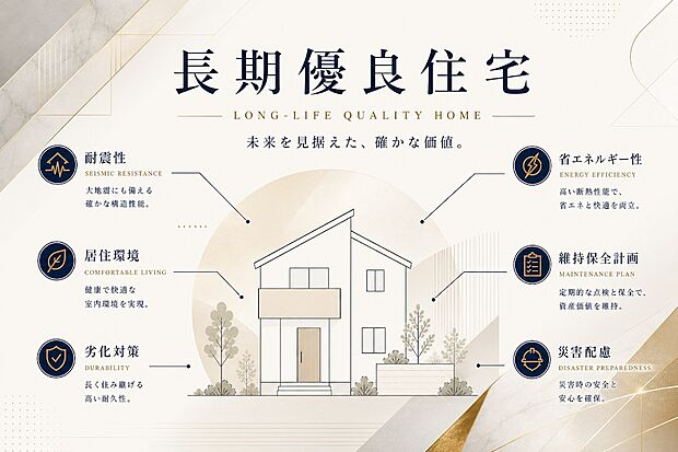 【長期優良住宅】基準を満たし、行政から認定を受けた「永く安心・快適に暮らせる」住宅です。