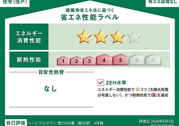 ZEH水準を満たした、省エネ性能に優れた物件です。光熱費を抑えて暮らすことができるだけでなく、「熱の入りにくさ・逃げにくさ」という観点でも影響を受けにくい建物のため、長く快適にお過ごしいただけます♪