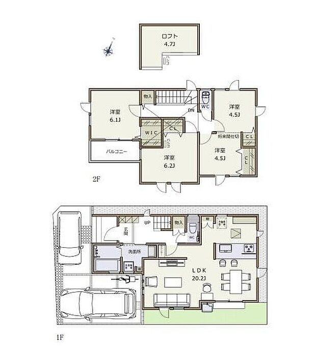 【3LDK】20帖超の明るいLDK☆広々としたLDKに、自分好みのインテリアでレイアウト。
3LDK⇔4LDKにもなるフレキシブルプラン！
季節物や趣味の物までたっぷり片付くロフト付き♪