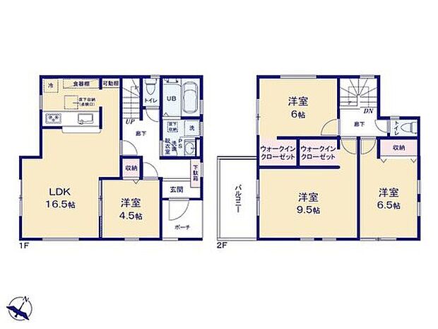 【4LDK】主寝室は広々9.5帖♪大型ベッドを置いても
余裕があります◎ワイドバルコニーにはお布団も
洗濯物もたっぷり干せて快適!2か所のWIC付きで
衣替えもラクラクです☆