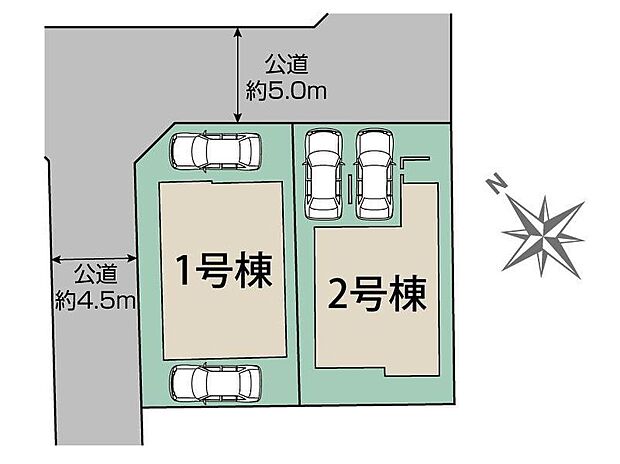 【全体区画図】お車2台分の駐車スぺースをご用意しておりますので、ご家族分の駐輪も可能です♪