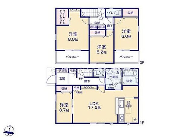 【4LDK】☆全室南向き☆
全ての居室が南向きで光と風を取り入れられます♪
主寝室は、8帖ありWIC完備でゆとりの空間となりますね！