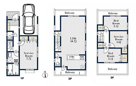 ２階リビングにはバルコニーを２カ所完備なので風通しを確保☆１F納戸は広い7.7帖の窓付きなので、居室としても問題なくお使いいただけます！広めなクローゼットもあるので季節を問わずたっぷり収納ができますよ♪ 