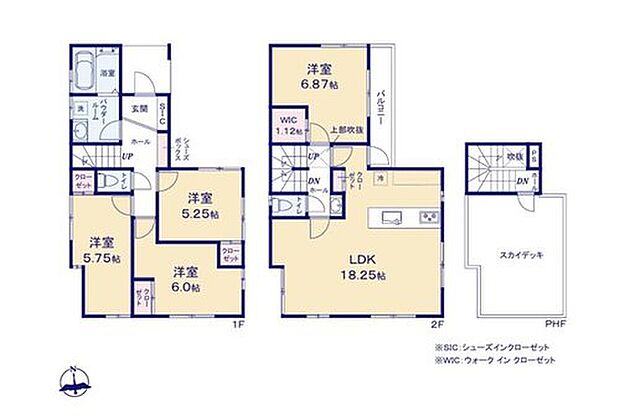 【2LDK+2S】使いやすい玄関SICや、広々としたWICを完備☆増えがちな衣類やバッグなどを効率よく収納できます。！開放的な屋上ルーフバルコニーは日当たり良好です！