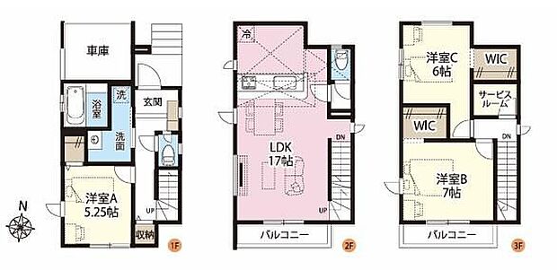【3LDK+S】家族のコミュニケーションを重視した対面式キッチン・リビングイン階段プランです☆３FにはWICを2カ所完備！お洋服はもちろん、お絵かき、工作などお子様の思い出もたっぷり収められる大型収納です♪