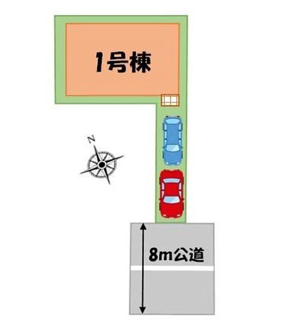【全体区画図】カースペース２台分（車種による）ございますので、家族分の自転車を駐輪したり、来客用の駐車スペースとしてもお使いいただけます♪小学校が徒歩9分の安心環境☆是非ご覧ください♪