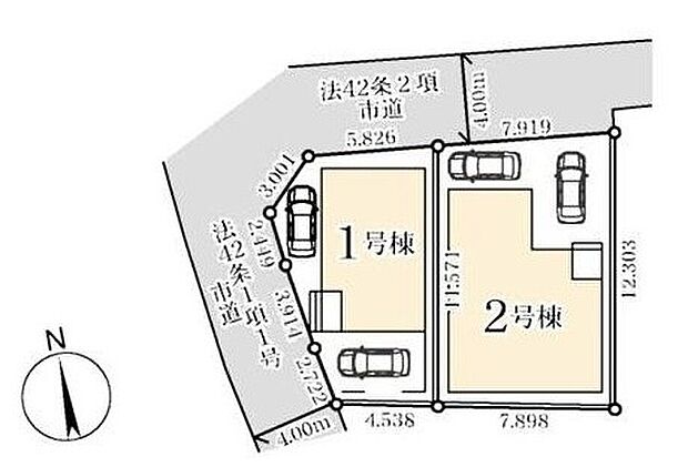 【全体区画図】ＪＲ京浜東北線「与野」駅まで徒歩24分♪カースペース２台分ございますので、家族分の自転車を駐輪したり、来客用の駐車スペースとしてもお使いいただけます。是非ご覧ください♪
