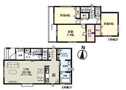 ☆2階に居室3部屋☆洋室を2階に集約し、プライバシーにも配慮した間取りプラン☆6帖以上あると広く、使いやすい間取り！水回り集中設計にゆとりあるランドリースペースを完備♪ 