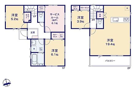 陽光注ぐ2階の19帖超LDK！プライバシーも守れて、開放感溢れる空間で心地よく過ごせます♪キッチン横に収納付きなのでパントリーとしてお水や調味料のストックを置いても◎ 