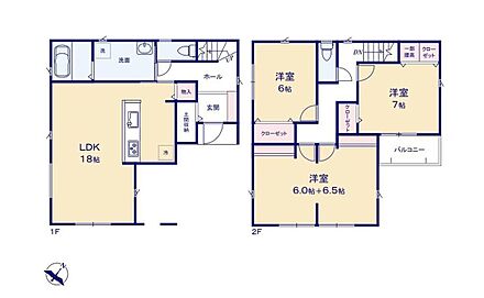 玄関がスッキリ片付く土間収納を完備！広々18帖のLDKは、ご家族みなさまの憩いの空間♪2階洋室はライフスタイルに合わせて間仕切り壁対応可能で3LDKから4LDKに！※有償対応 