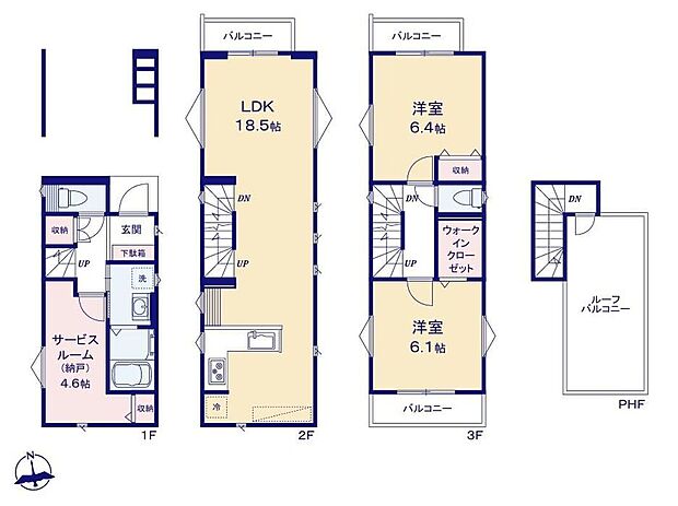 【2LDK+S】LDK広々18.5帖！3面採光＆バルコニー付きで開放的♪
4.6帖のサービスルーム、ホール収納、大容量のWICなど収納豊富♪
全居室にバルコニー+ルーフバルコニー完備でお洗濯はもちろんベランダ菜園にも♪