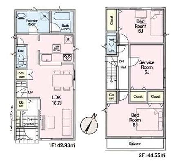 【2LDK+S】2階に居室をまとめることで、ご家族のプライベート空間も確保♪納戸は窓も付きで換気もできて、扇風機やヒーターなど季節物を保管したりするのにピッタリ!洗面室はゆとりある設計で快適空間☆