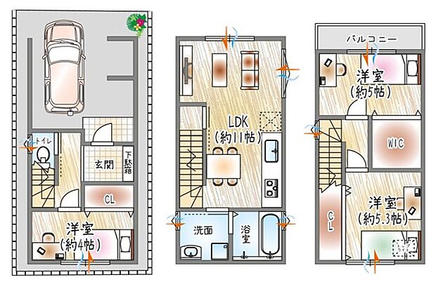 【参考プラン図(1)】3階建て×水回り2階プラン♪