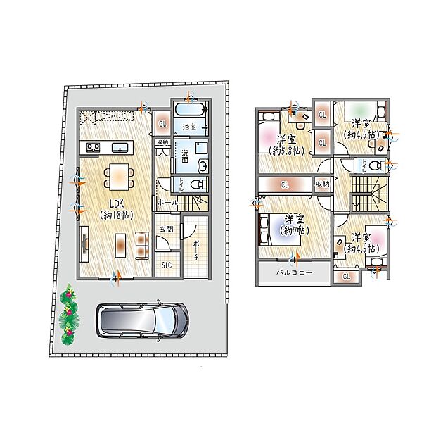 【5号地/モデルハウス確定プラン】(土地+建物価格:3,950万円)
■建物面積:約100.09m2■2階建て×4LDK
全居室収納付き!大容量のSICで収納場所に困りません◎