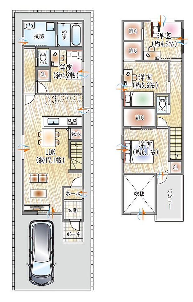 【【1号地/参考プラン(1)】】(ベストプラン建物価格:2180万円~)
■建物面積:96.88m2 ■2階建て×4LDK
片付く家は、気持ちよく暮らせる。吹抜けのある開放的な住まい◎